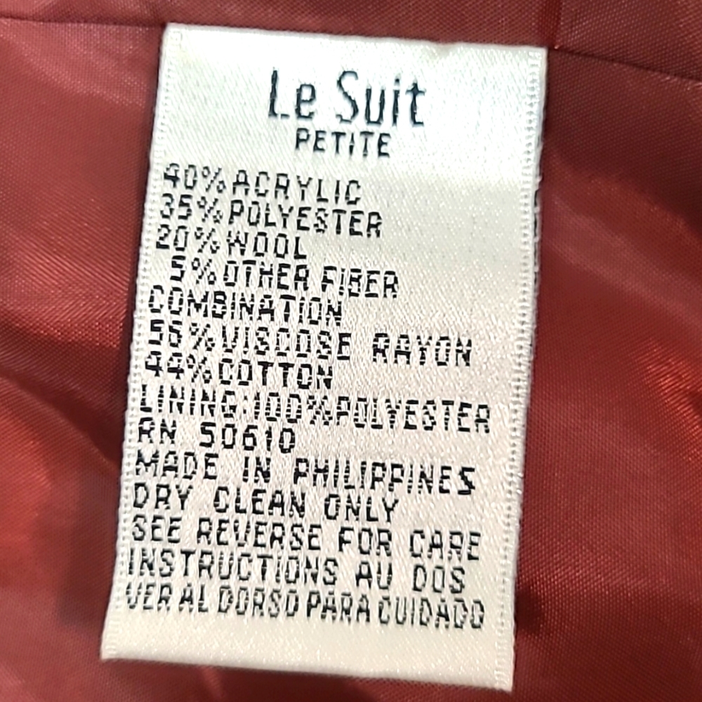 Vintage Le Suit Petite Rust Tweed Skirt Suit Blazer Jacket Size 8P - Picture 13 of 13